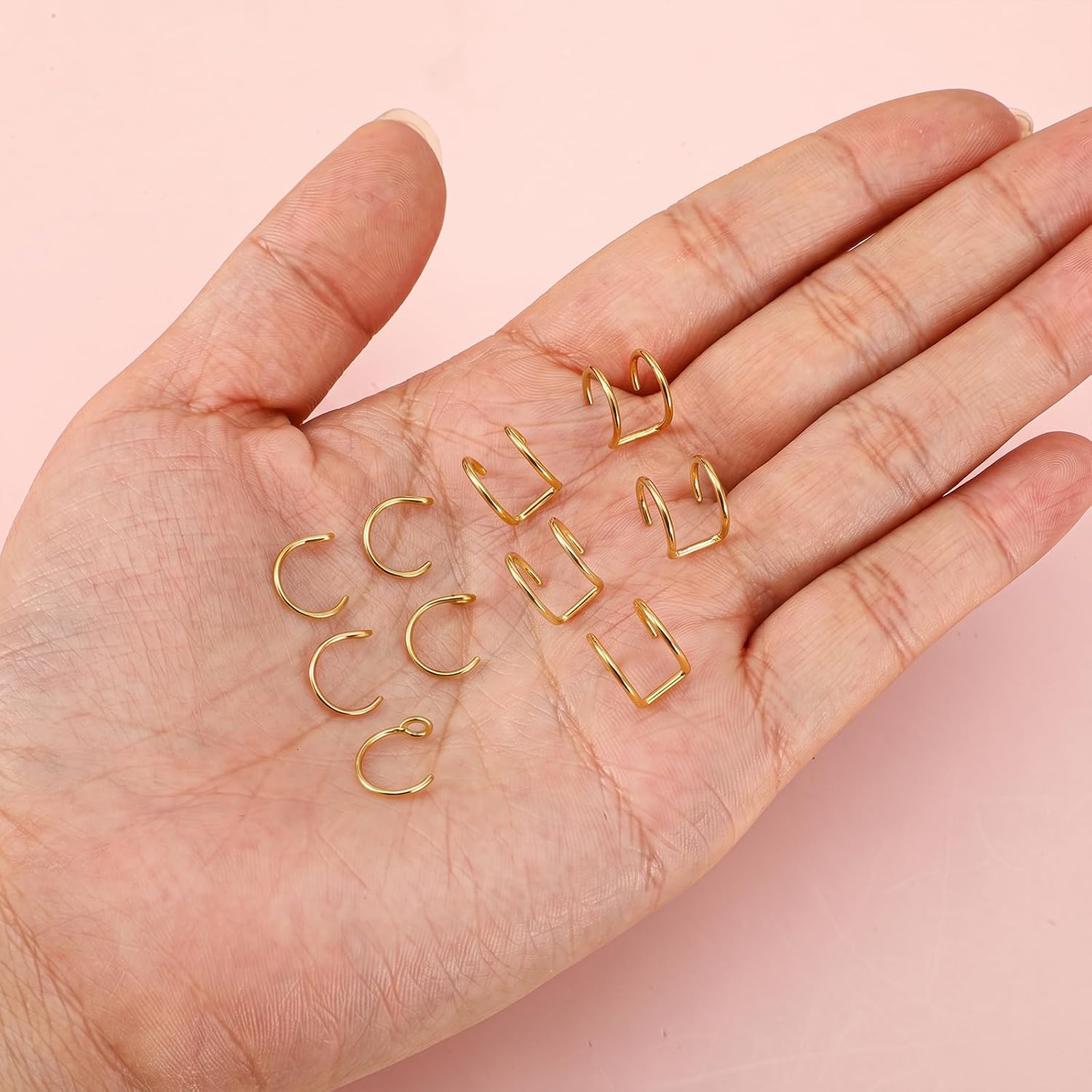 Psyqtsuary Nose Rings Hoops Double Hoop Nose Ring, 10 Pcs Fake Noses Ring Lip Rings Stainless Steel Fake Lip Piercing Clip On Ear Cuffs Non Piercing Jewelry for Women Men, 8mm (Gold)
