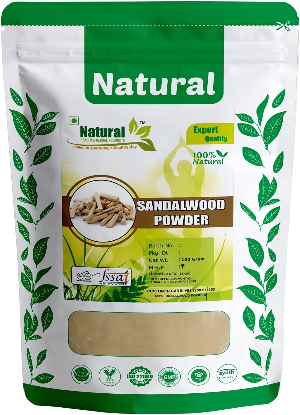 of Natural Sandalwood Powder for Face pack, Face Masks and for Natural white Skin Care Products for men and women for daily use - 100 gm