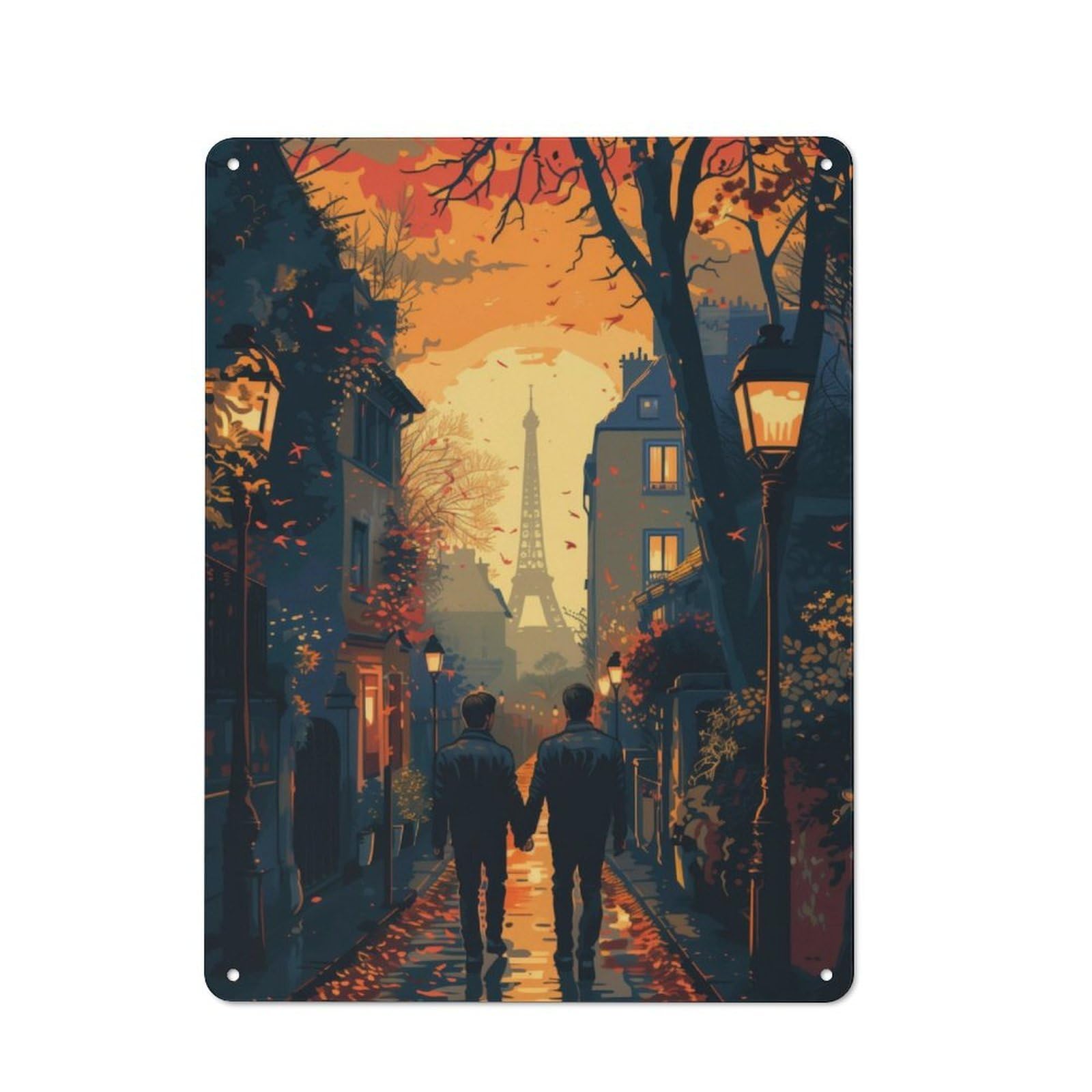 Junmoney Parisian Romance Metal Plaque 40X30cm With For Pub Or Café, Rustic Decor, For Garage, Workshop And Man Cave Decoration