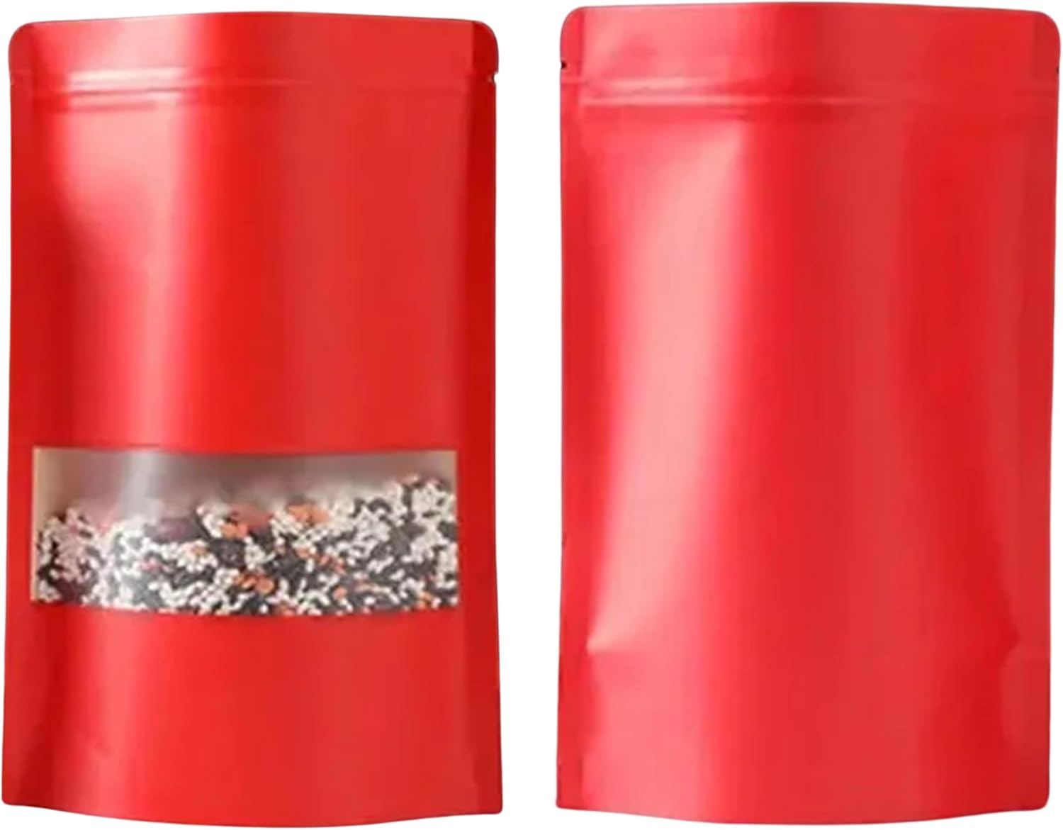 100Pcs Red Kraft Paper Stand Up Pouches, Zipper Seal Top Storage Bags with Matte Window and Tear Notch, Resealable Favor Treats, Food Bags (4.72 inch x 7.87 inch)