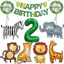 Jungle Animal Balloons, 10 Pieces Birthday Decoration for 2 Year Old Girls, Jungle Safari Green