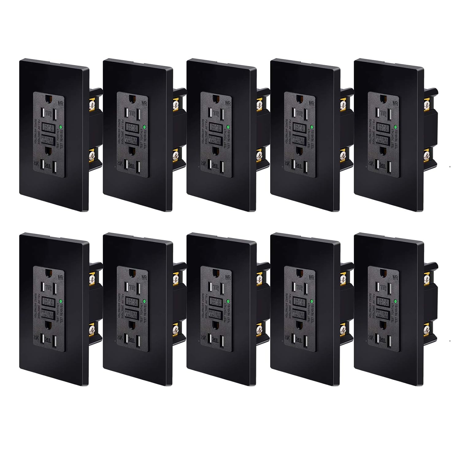 SuperInk GFCI Outlet Black, 15Amp GFCI Outlets, Weather Resistant (WR) Outdoor GFI Receptacles with LED Indicator, Wall Plates Included, ETL Listed, 10PK