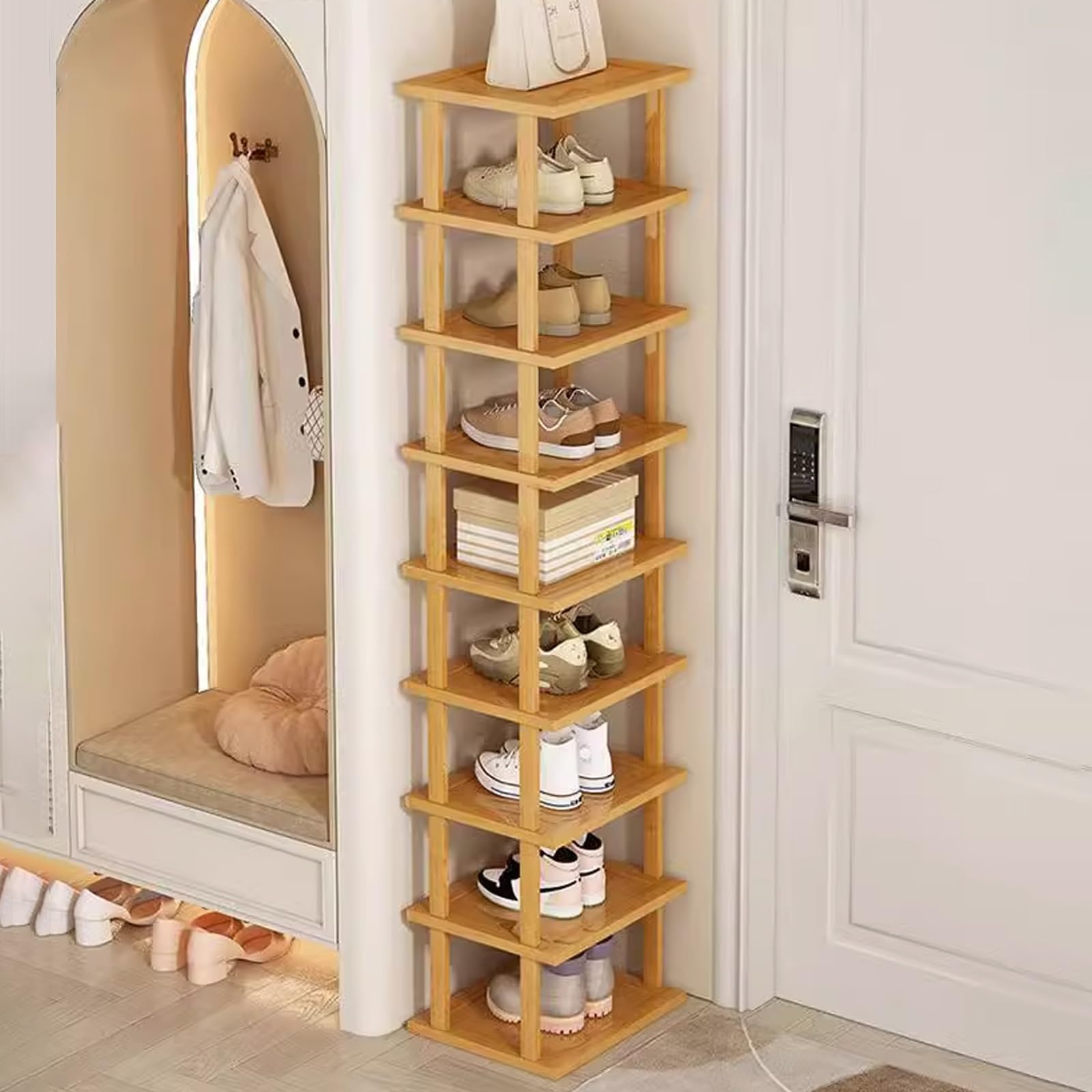 SVFOEBJM Narrow lyjc Rack, Free Standing lyjc Racks, Tall lyjc Rack, Stackable, Small lyjc Organizer for Entryway, Space Saving Corner lyjc Shelf, Tall lyjc Tower, Easy Assembly