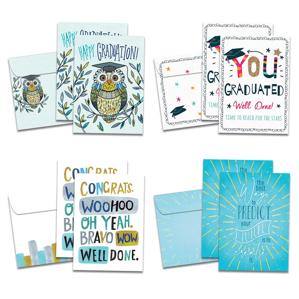 Tree-Free Greetings8 Pack Card Assortment with Matching Envelopes, Eco Friendly, Made in USA, 100% Recycled Paper, 5"x7", WooHoo Congrats Graduation (GA54281)