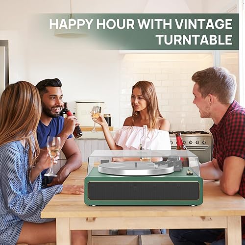 Miniatura 7 de Tocadiscos con altavoces integrados, reproductor de discos de vinilo compatible con reproducción Bluetooth, parada automática de 33 y 45 rpm, salida