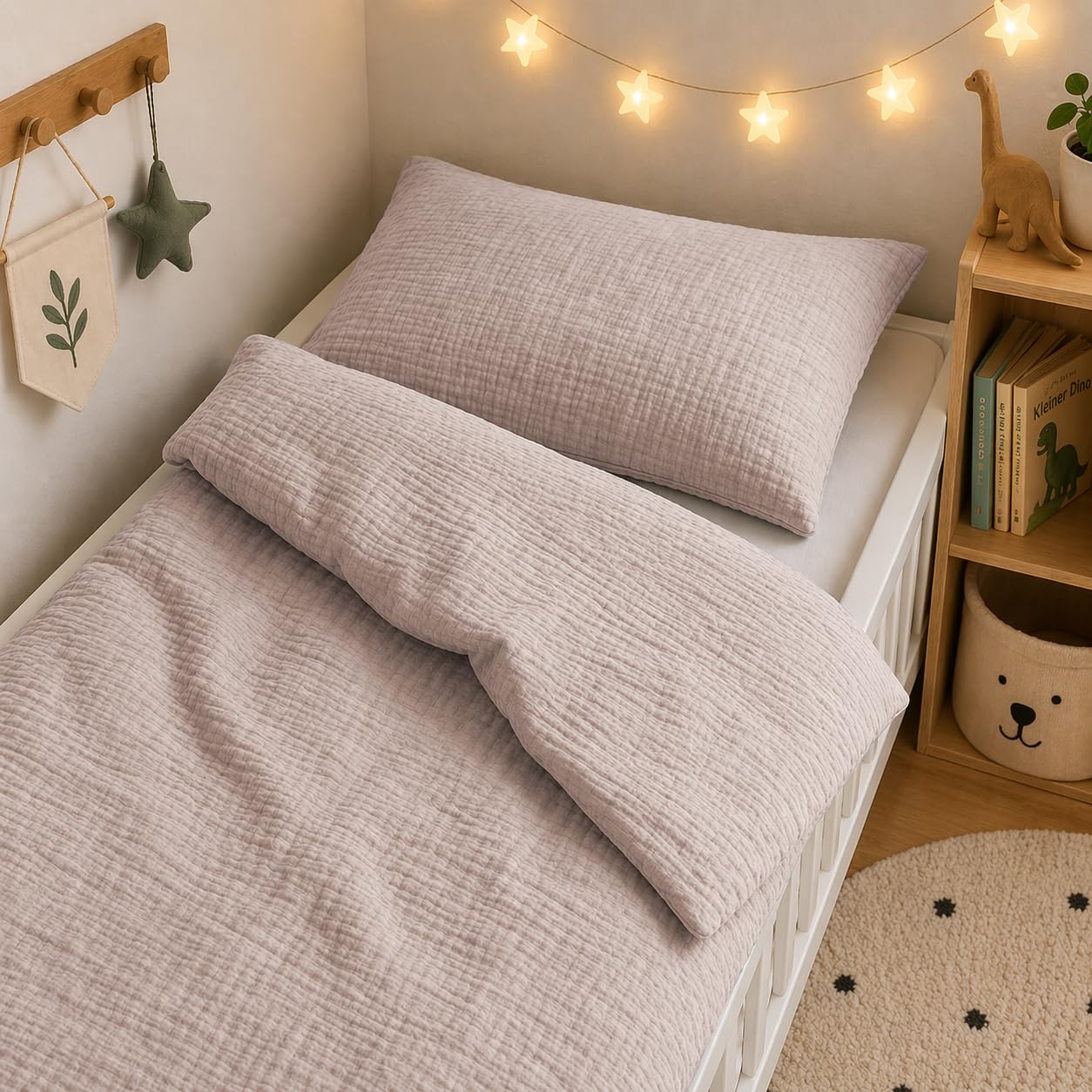 BaSaTex Juego de ropa de cama de muselina, 100 x 135 cm, 100 % algodón, certificado Oeko-Tex, para cunas y cunas, ropa de cama de bebé con cremallera rosa suave