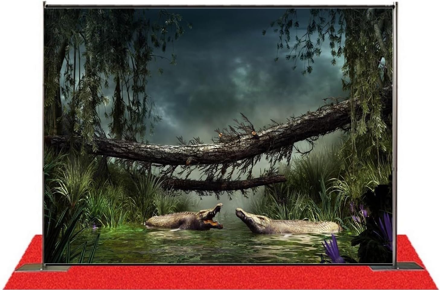 Jungle Swamp Crocodile Backdrop – Dark Forest, Wild Nature, Tropical Pond, Murky Water, Savage Animal Photography Background for Jungle Party & Photo Studio Shoot (10x8ft)