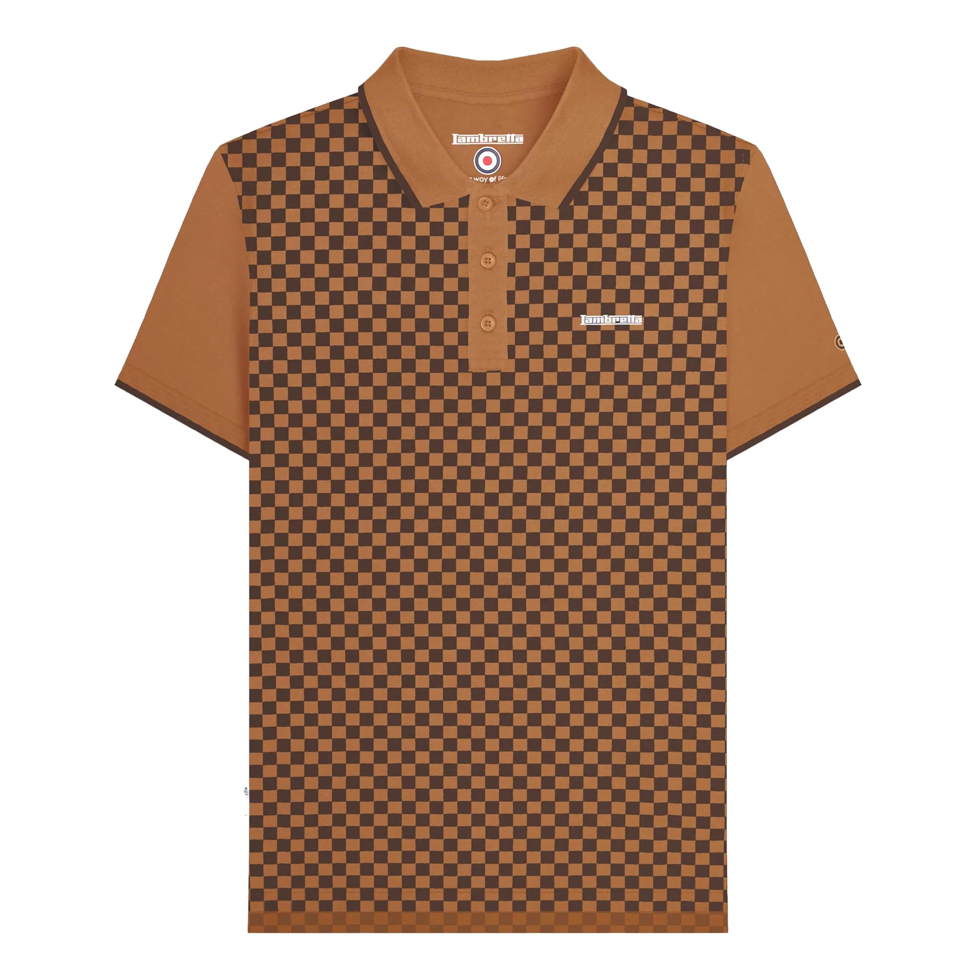 Lambretta Mens Two Tone All Over Print Short Sleeve Polo Shirt - Tobacco - 3XL