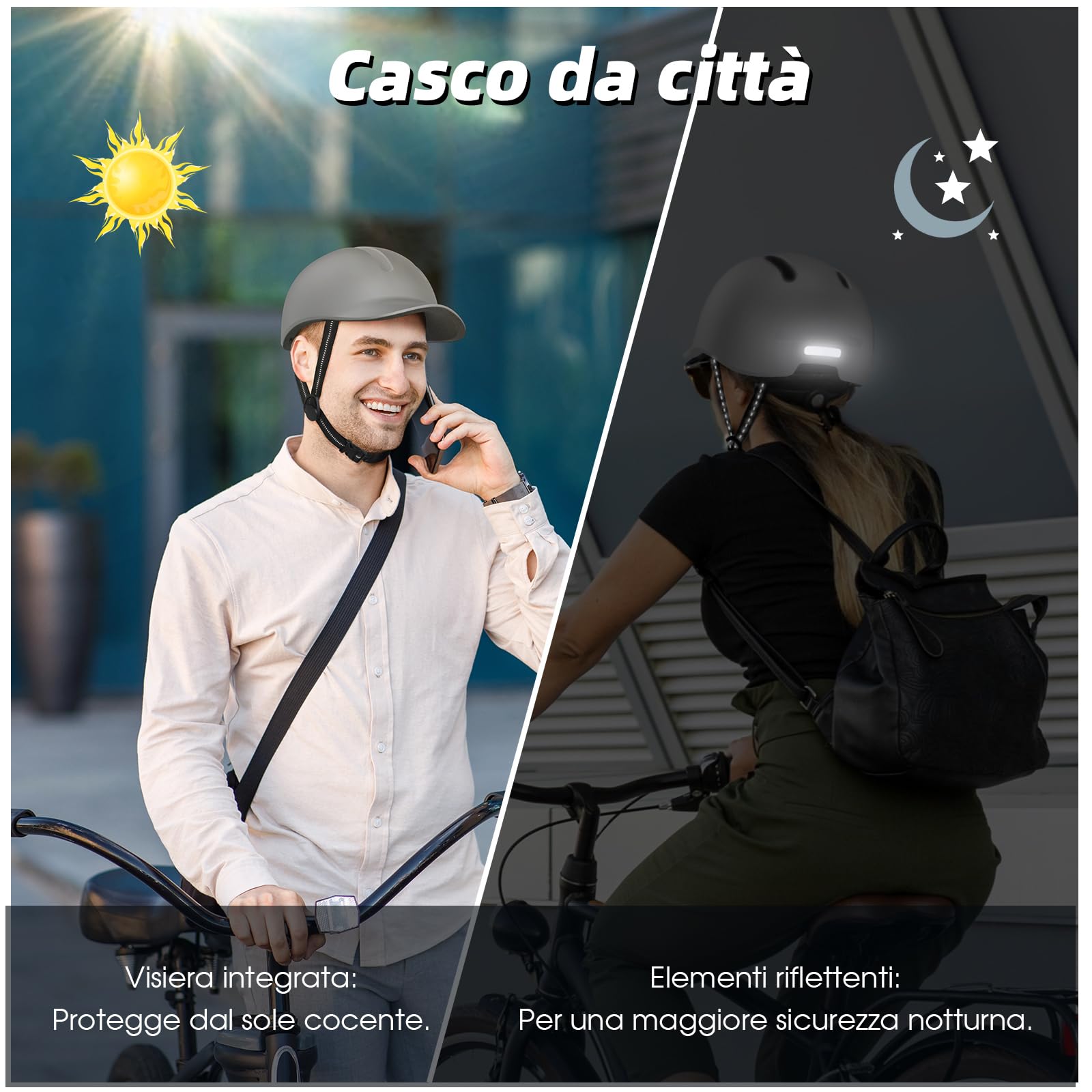 Shinmax Casco da Bici con Visiera Uomo Donna, Leggero e Traspirante, Regolabile, Casco da bicicletta per Ciclismo Urbano, Trekking, Commuting e Monopattino Elettrico
