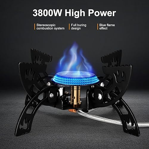 Miniatura 2 de Odoland Estufa de camping portátil de 3800 W, estufa de gas ligera, estufa plegable para mochileros con caja de EVA compatible con tres tipos de