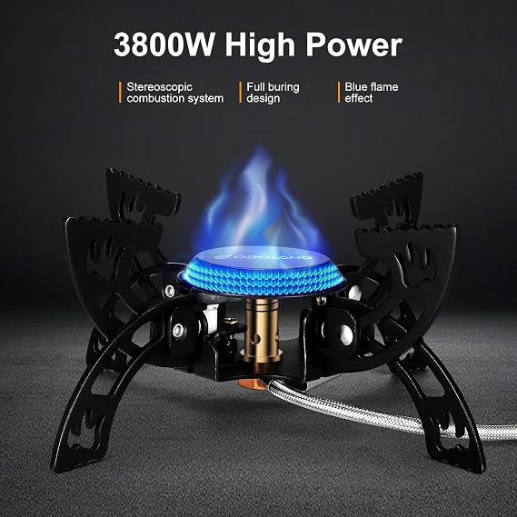 موقد تخييم محمول Odoland 3800W موقد غاز خفيف الوزن موقد ظهر قابل للطي مع صندوق EVA متوافق مع ثلاثة أنواع من علب الغاز للتخييم في الهواء الطلق والطهي والمشي لمسافات طويلة والنزهات