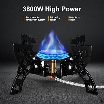 موقد تخييم محمول Odoland 3800W موقد غاز خفيف الوزن موقد ظهر قابل للطي مع صندوق EVA متوافق مع ثلاثة أنواع من علب الغاز للتخييم في الهواء الطلق والطهي والمشي لمسافات طويلة والنزهات