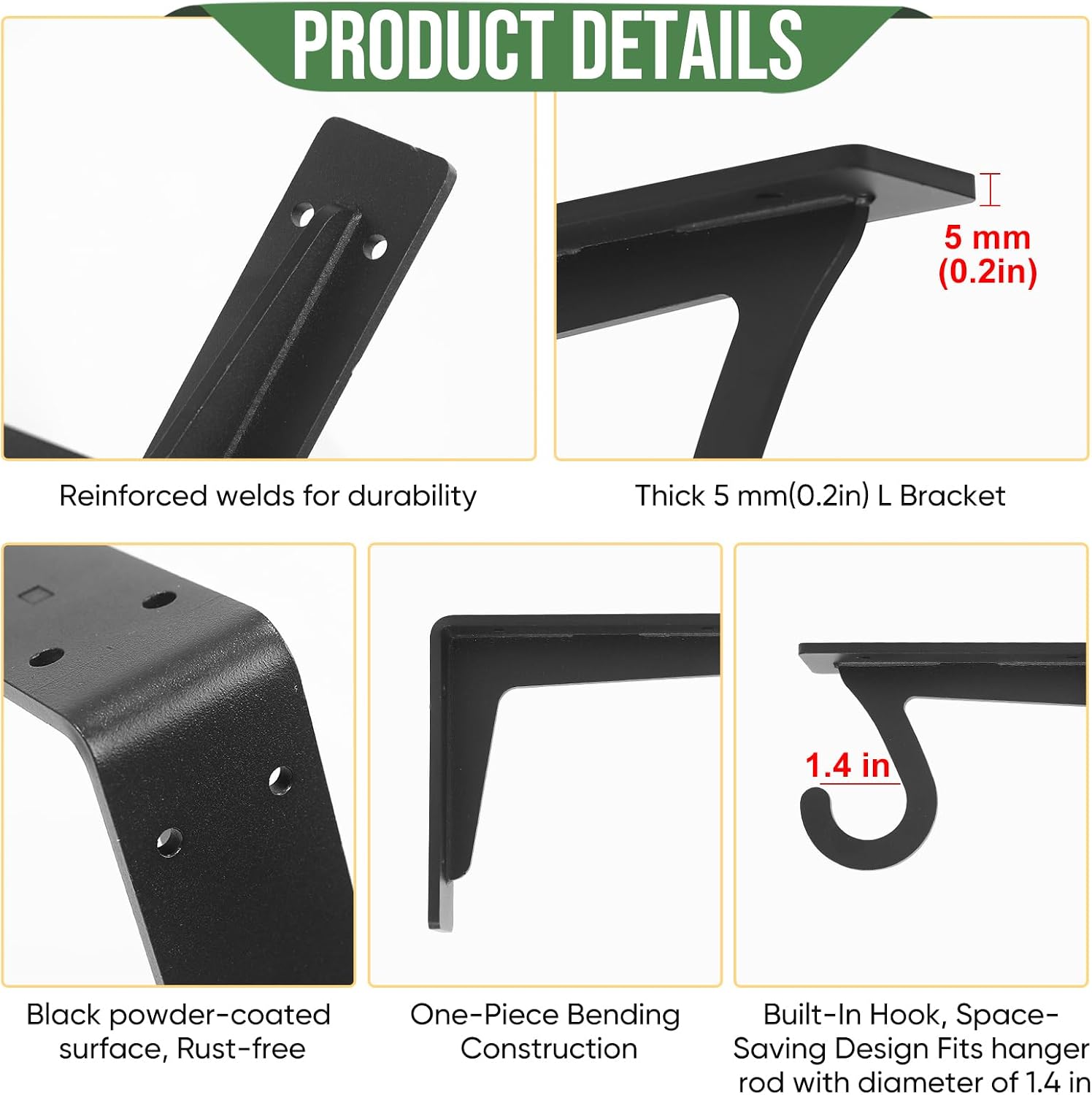 4 Pcs 10" Heavy Duty Closet Rod Bracket Wall Mount Support 400lbs
