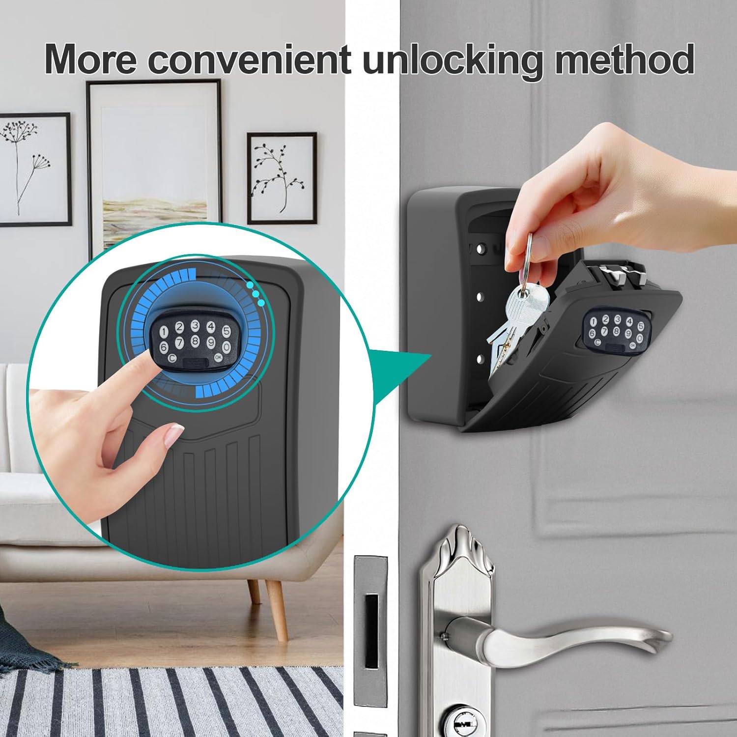 Hand opening the Loccess Smart Key Lock Box to retrieve keys