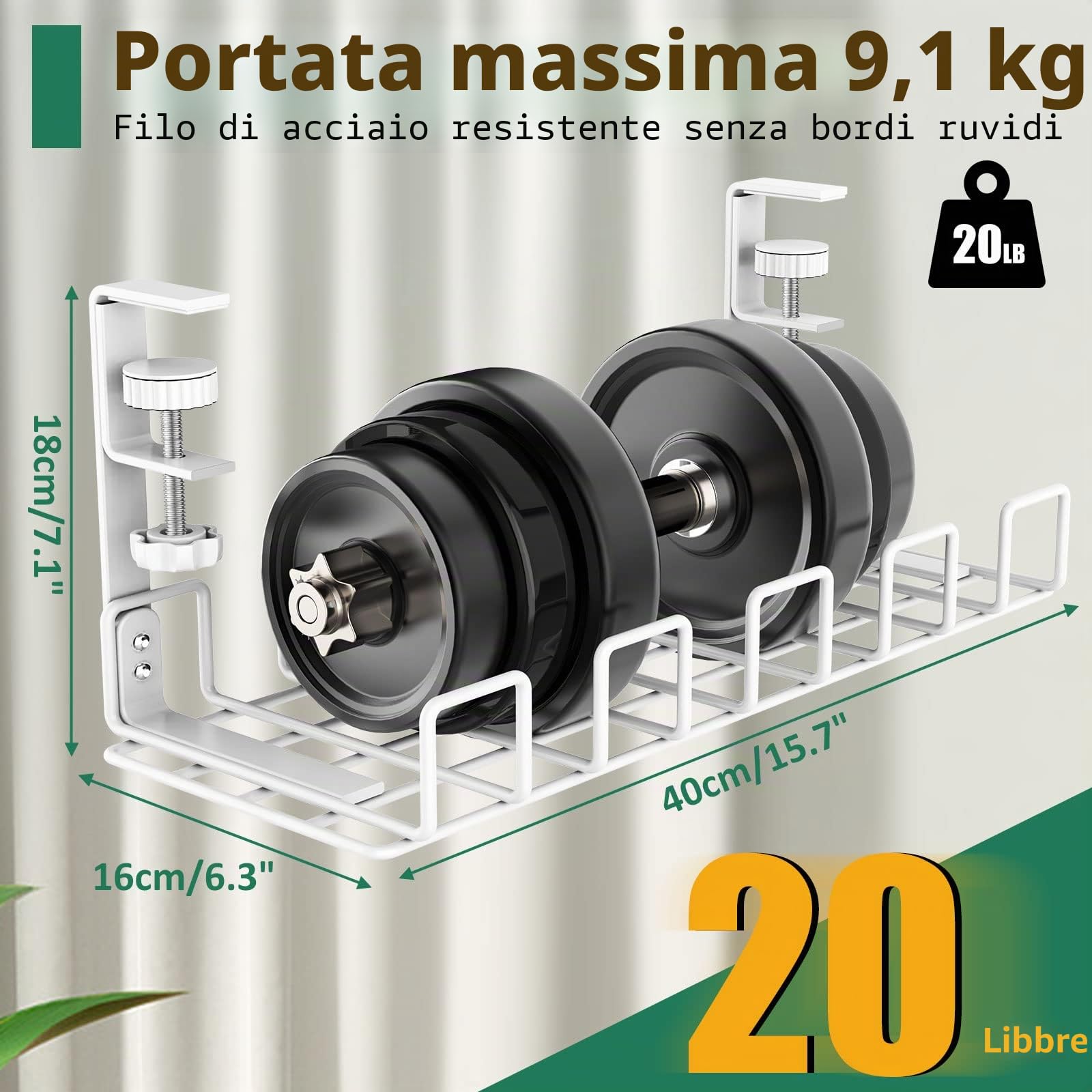 REFLYING Nessuna Perforazione Vassoio di Gestione dei Cavi sotto la Scrivania, passerella portacavi per scrivania, Robusto vassoio di Gestione del Filo Metallico per Ciabatte, Bianco, 1 Confezione