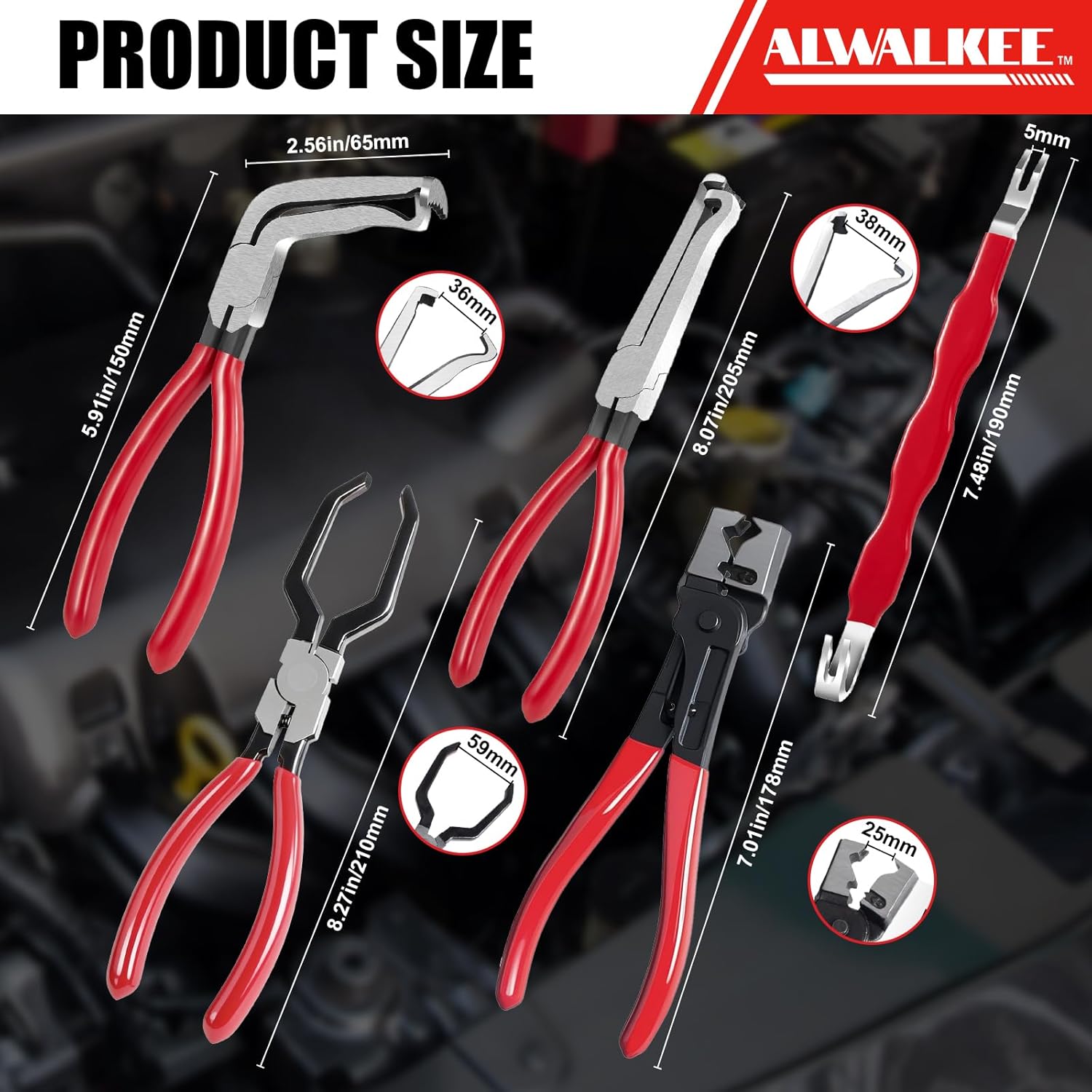 Electrical Disconnect Pliers Set, 5-Piece Professional #45 Steel Kit for Sensor, Injector & Fuel Hose Repair