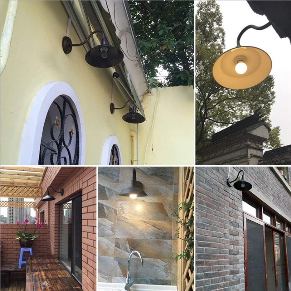 Lampada da parete antica Esterno Cupola a collo di cigno Applique Retro Industrial E27 Lampada da parete impermeabile Rustic Bronze Nero Fienile Intorno all'ombra Warehouse Loft Balcone Area pav B