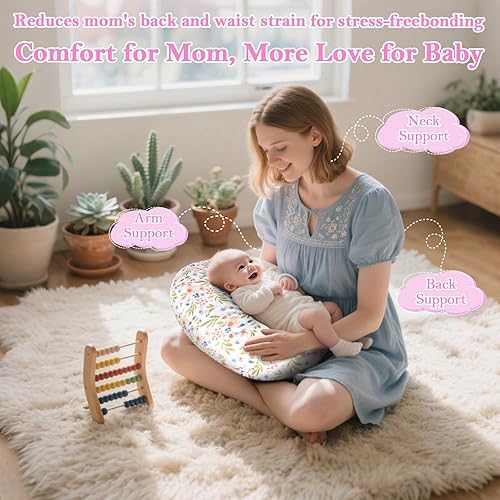 Miniatura 6 de Almohada de lactancia - Almohada de lactancia con relleno transpirable y funda extraíble, soporte ergonómico para lactancia materna y biberón (hoja