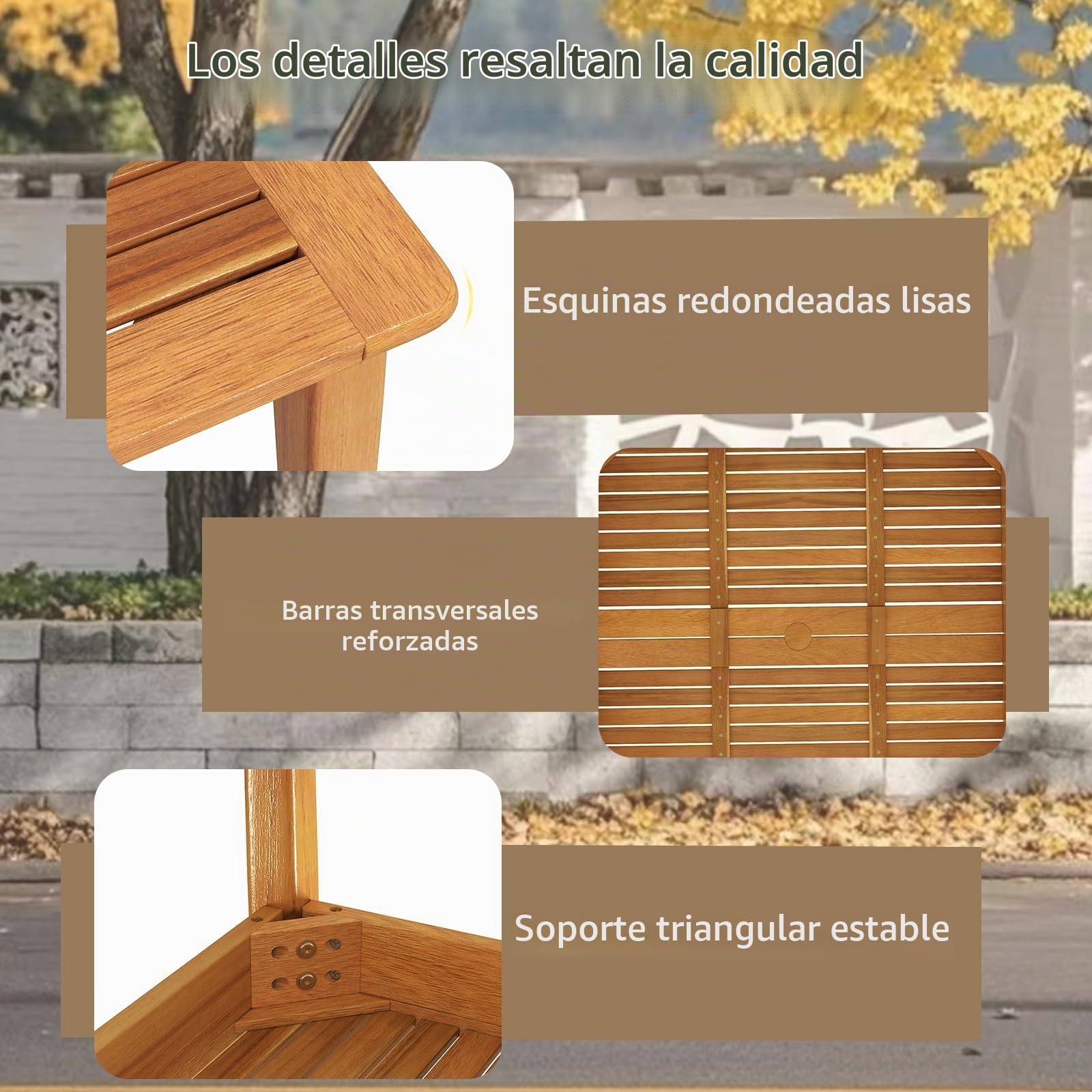 KOMFOTTEU Mesa de jardín de Madera de Acacia, Mesa de Comedor con Orificio para Sombrilla, Mesa Rectangular para 4/6/8 Personas, para Terraza, Balcón, Patio (Mediano)