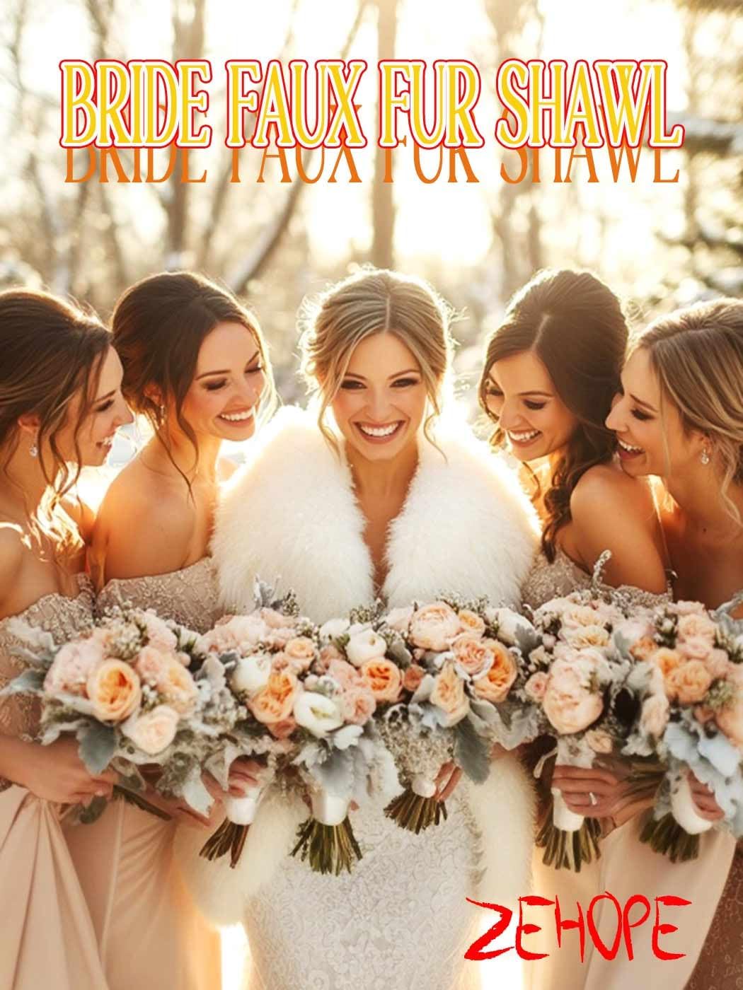 Women's 1920s Wedding Faux Fur Shawls and Wraps Bridal Winter Fur Stoles Scarfs with Brooch for Bride - Image 7