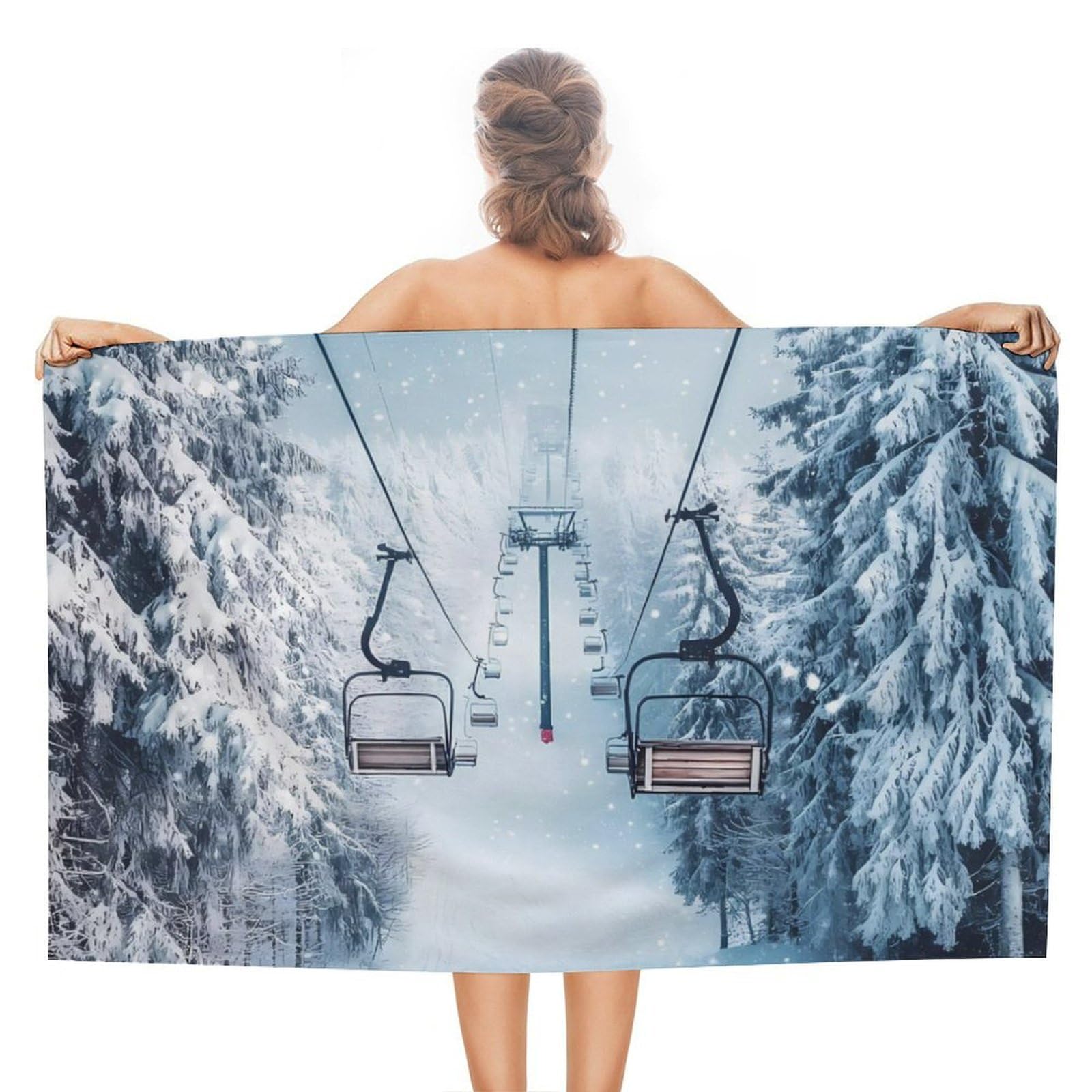 CGSBNGHA Winter Snowy Ski Skiing Lift Forests Beach Towels Soft Bathroom Bath Pool Swim Towels for Women Men