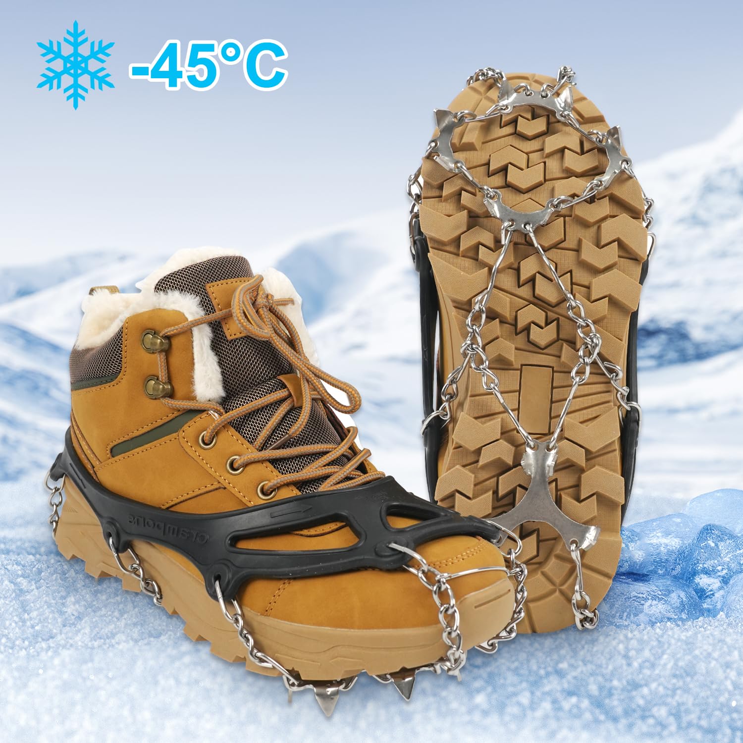Crampones para Botas de Senderismo, Crampones Antideslizantes, Crampones para Zapatos de Senderismo de Acero Inoxidable Engrosados para Caminar, Trotar, Escalar y Hacer Senderismo