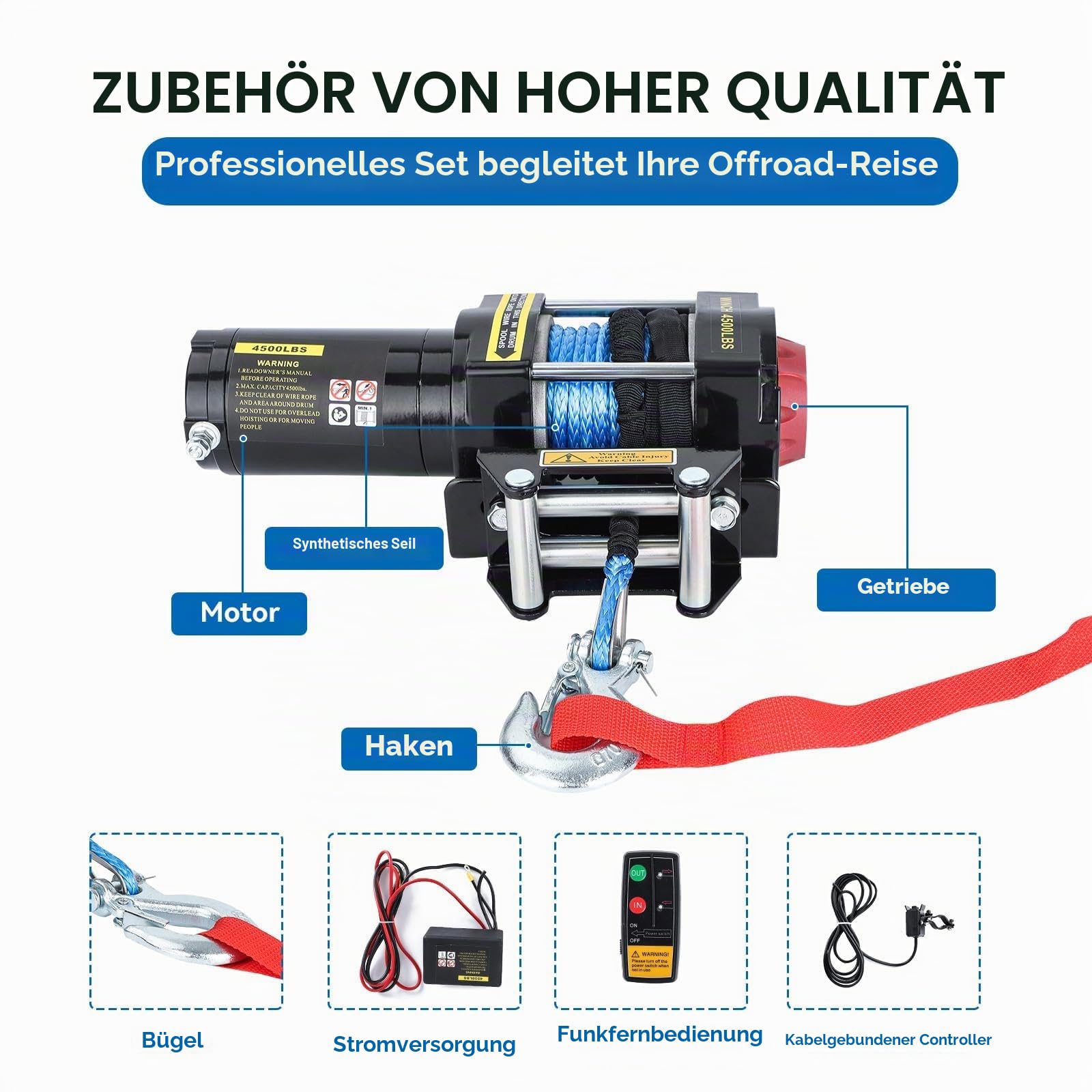 Trintion Elektrische Seilwinde 12V 4500LBS 13M Elektrische Winde Motorwinde Seilzug Elektrowinde mit Funkfernbedienung und Handschalter für mittelgroße große SUVs LKWs und sogar Yachten