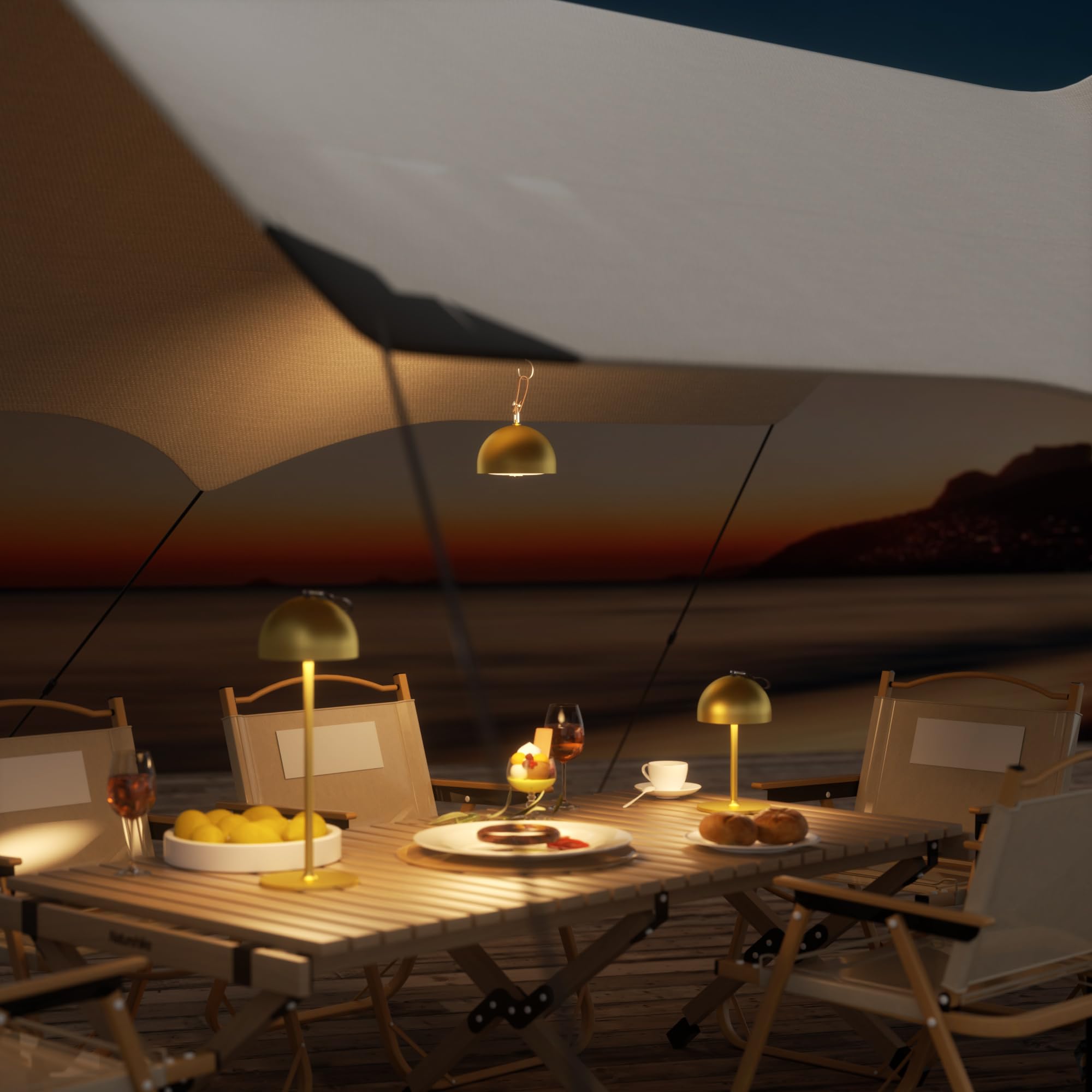 DEELUX 2 Stück Akku Tischlampe Kabellos Dimmbar,3000K Metall IP44 Gold | IP44 Wasserdicht USB-C Metall Akku Tischleuchte Warmweiß 3000K Höhenverstellbar für Restaurant, Schlafzimmer, Büro,Garten