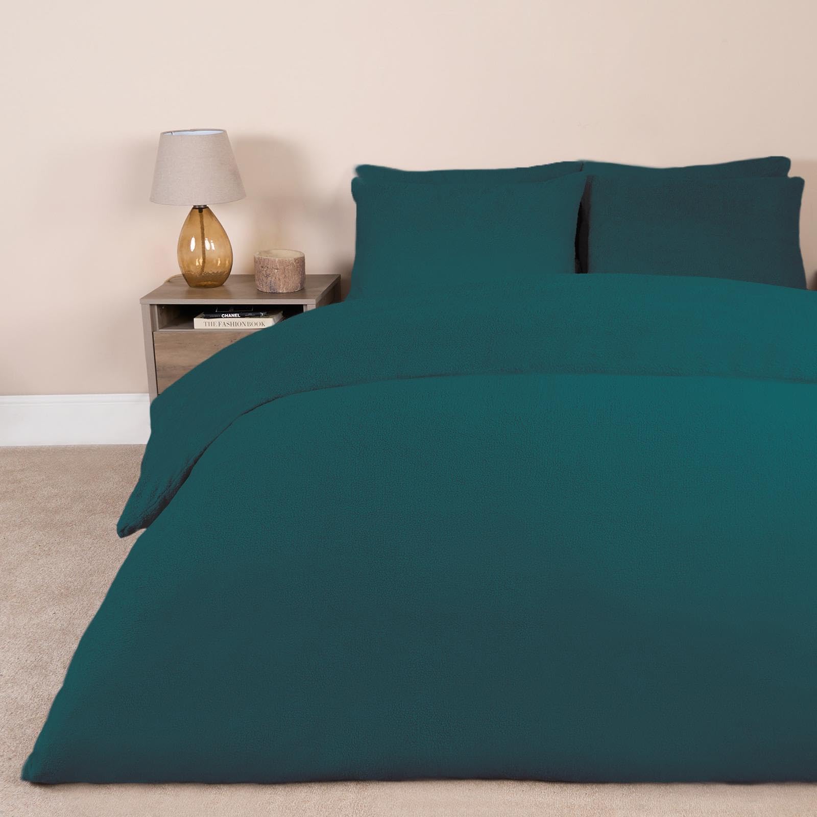 Brentfords Teal Superking Teddy Fleece Duvet Set, Super Soft Warm Thermal Teddy Bear Bedding Luxury Plain Dye Fluffy Fleece Cosy Superking Duvet Set With Pillowcases,
