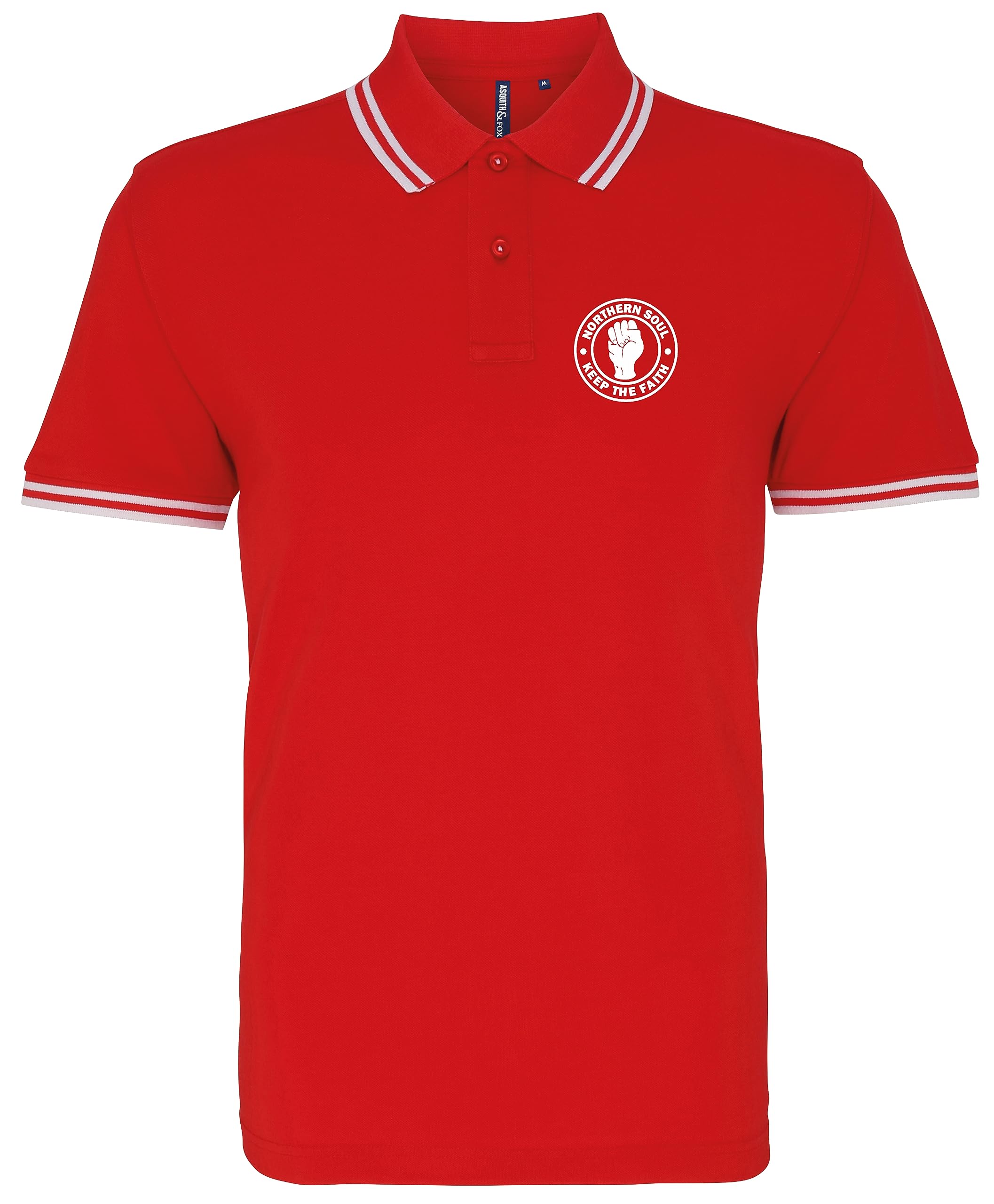 Hiviz Kings Men's Red & White Northern Soul Keep The Faith Embroidered Tipped Polo Shirt (Xxl 47", )