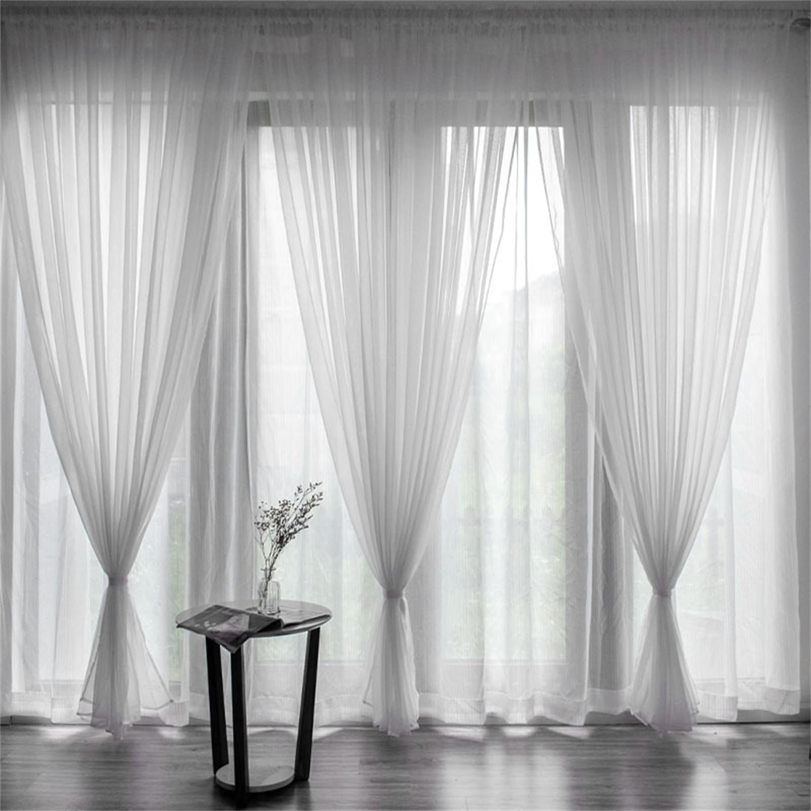 Odot Voile Curtains 2 Panels for Living Room, Semi Light Filtering Tulle Curtain Rod Pocket Sheer Curtains Drapes for Home Bedroom Windows (White,100x120cm)