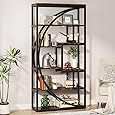 DWVO Industrial Tree Bookshelf, Large 5 Tier Bookcase Tall Standing Book Shelves Organizer Display Rack for Living Room Home Office, Rustic Brown
