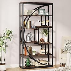 DWVO Industrial Tree Bookshelf, Large 5 Tier Bookcase Tall Standing Book Shelves Organizer Display Rack for Living Room Home Office, Rustic Brown