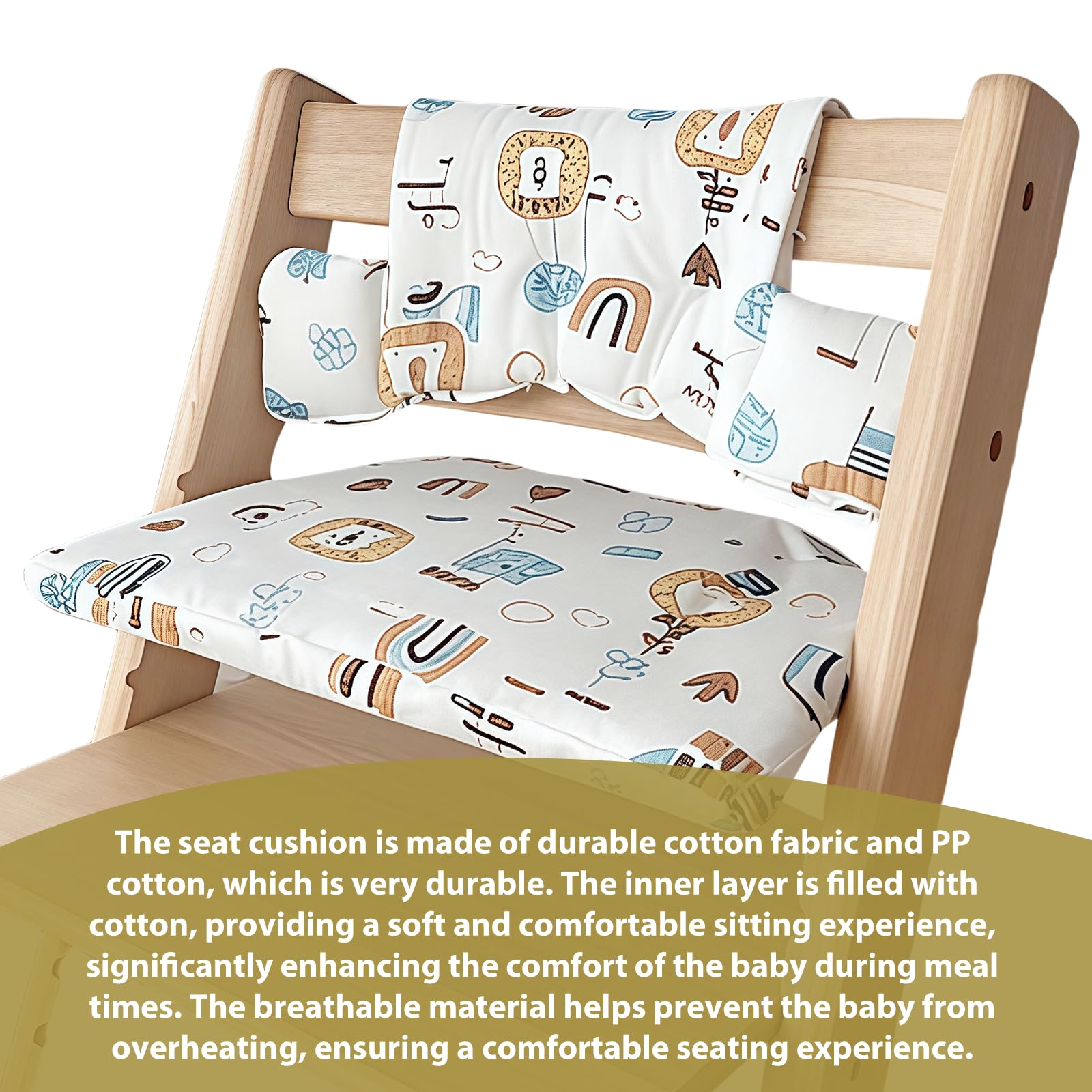 LEKEFET Cojín de asiento para niños, cojín de asiento impermeable de 2 piezas, cojín de asiento suave extraíble para bebés, fácil limpieza, fácil fijación - Rainbow Sadie