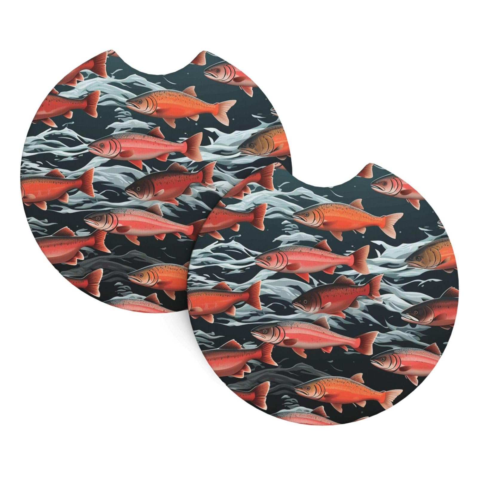 2 Pack Car Coaster for Cup Holders Salmon Car Cup Coaster 2.7" Neoprene Non-Slip Automotive Cup Mat Universal Auto Car Interior Accessories for Women Men Cup Pad