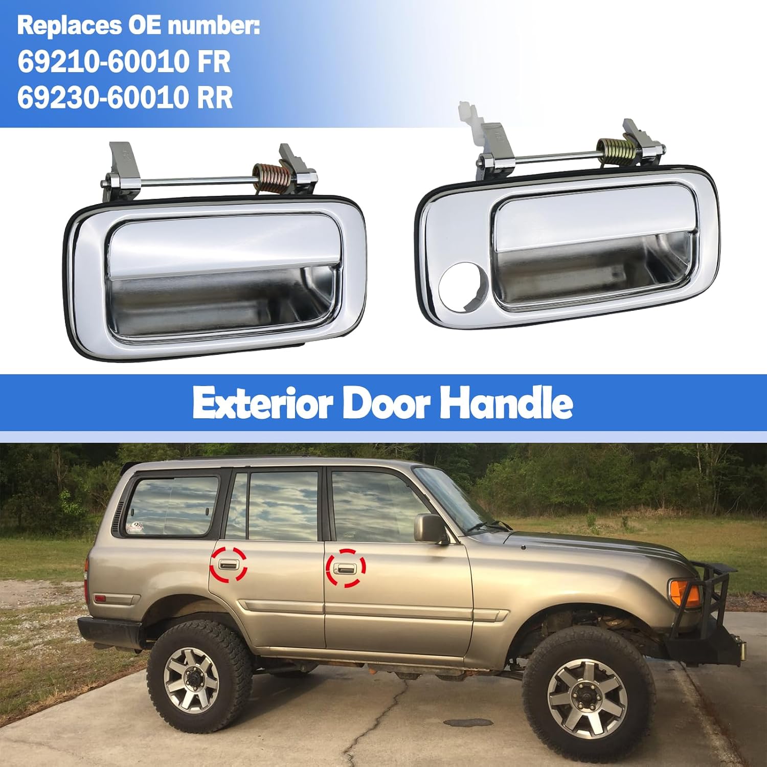 Osompar Exterior Door Handle Fit for Toyota Land Cruiser 80 Series Lexus LX450 1990-1998 Replaces 69210-60010 69220-60010 69230-60010 69240-60010 4pcs Chrome Front Rear Driver Passenger Side