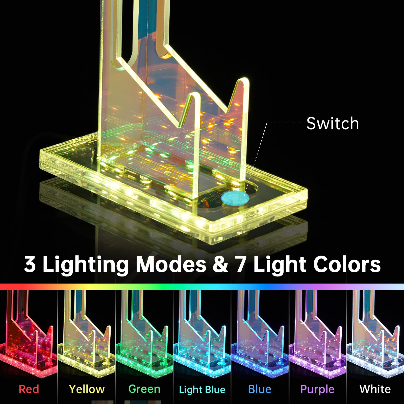 NiHome Iridescent Acrylic Multi-Tier Game Controller & Headset Holder Stand with Customizable LED Lighting, USB-Powered 7 Colors & 3 Modes, Anti-Slip Gaming Desk Organizer & Cable Management (3 Tiers)
