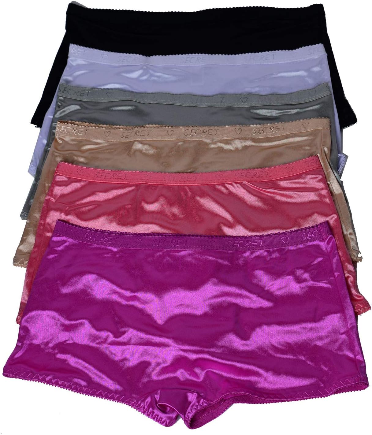 Women Satin Boxer 6 Pack of Plain Satin Underwear