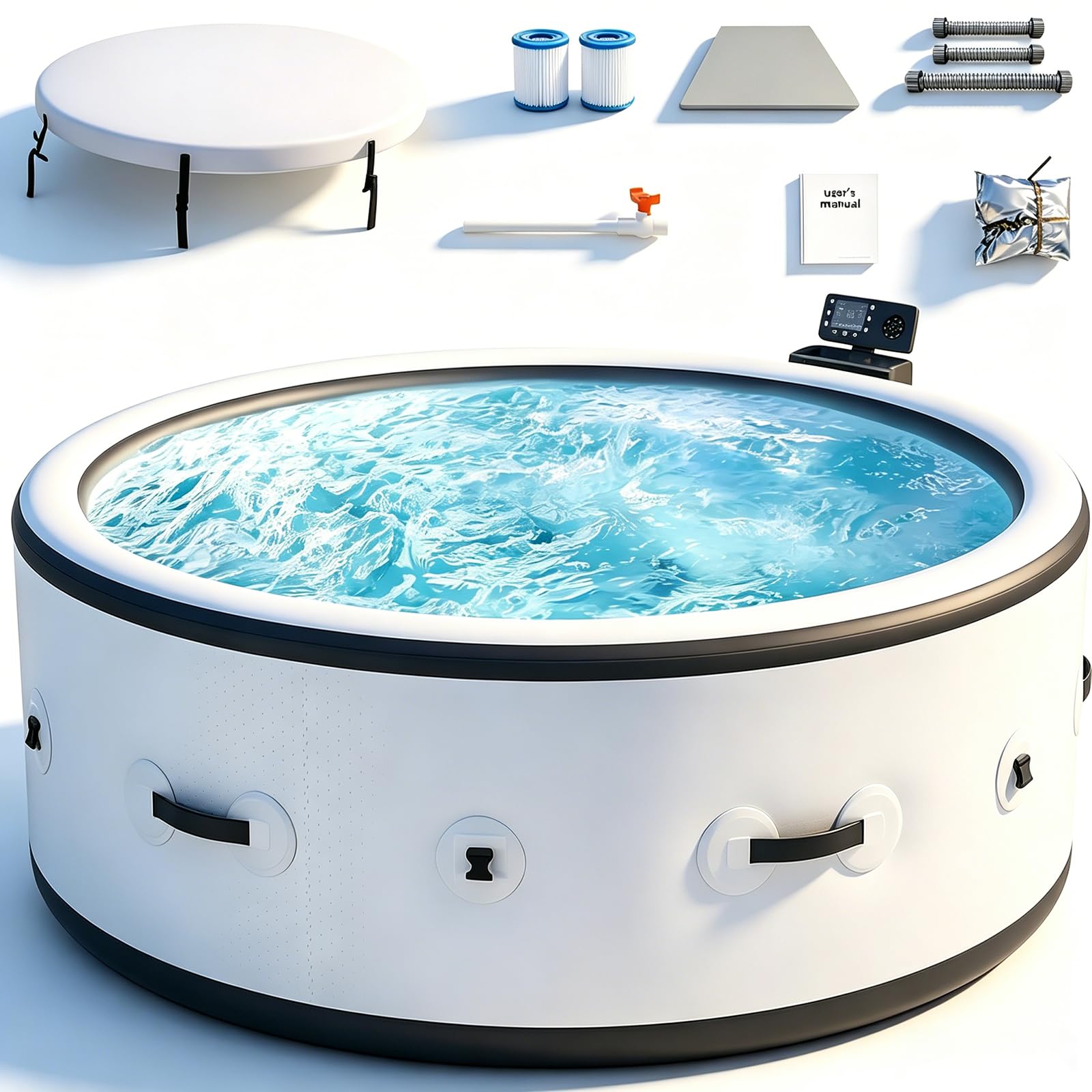 Vasca idromassaggio gonfiabile con riscaldatore da 2500 W, 150 getti d'aria, spa portatile a risparmio energetico, ideale per piccoli bagni e giardini, include copertura isolante e filtro