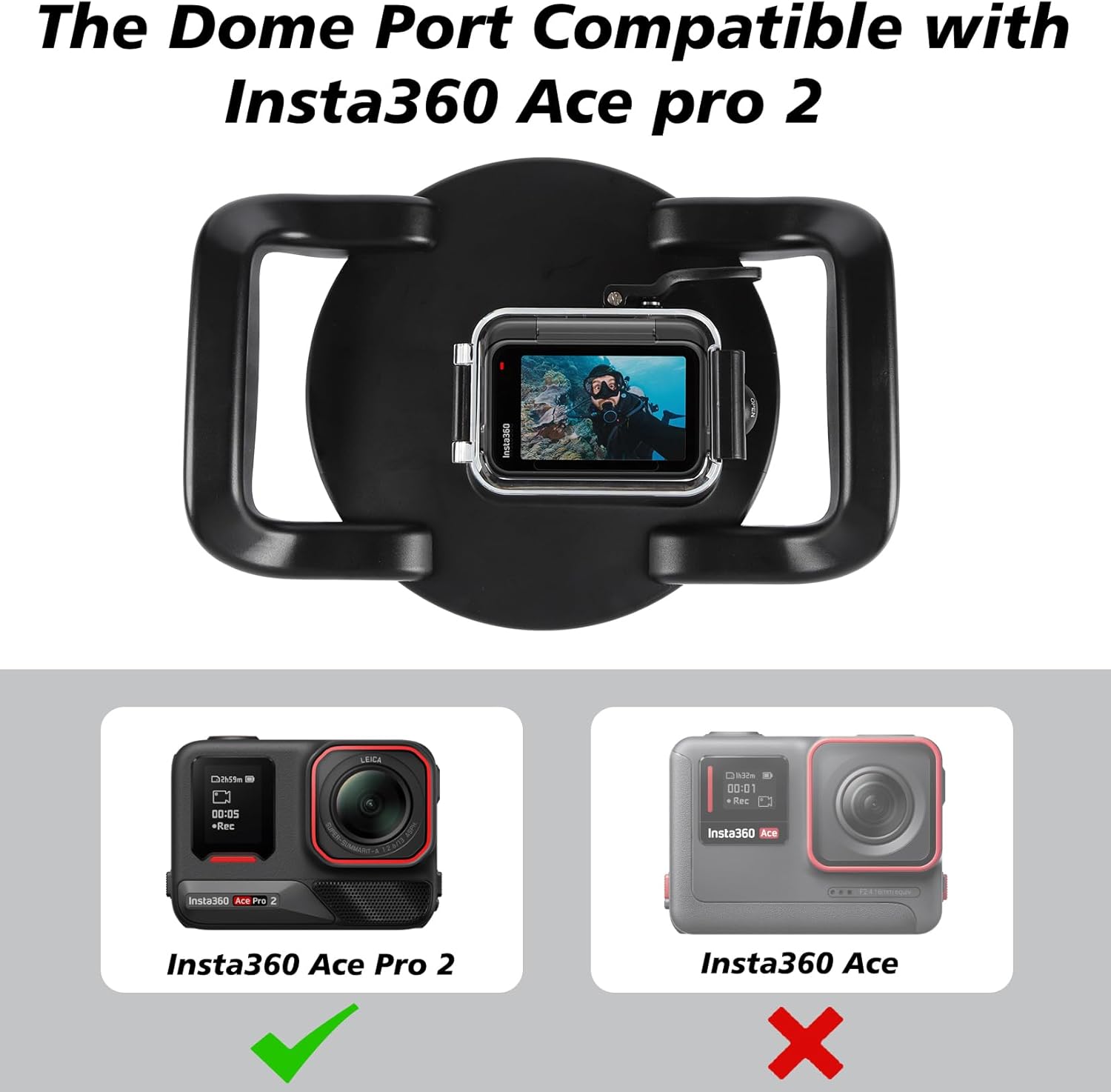 Dome Port Waterproof Case for Insta360 Ace Pro 2, Underwater Protective Housing Case with Dual Handheld Handle for Insta360 Ace Pro 2 Action Camera, 30M/98FT Water Resistant