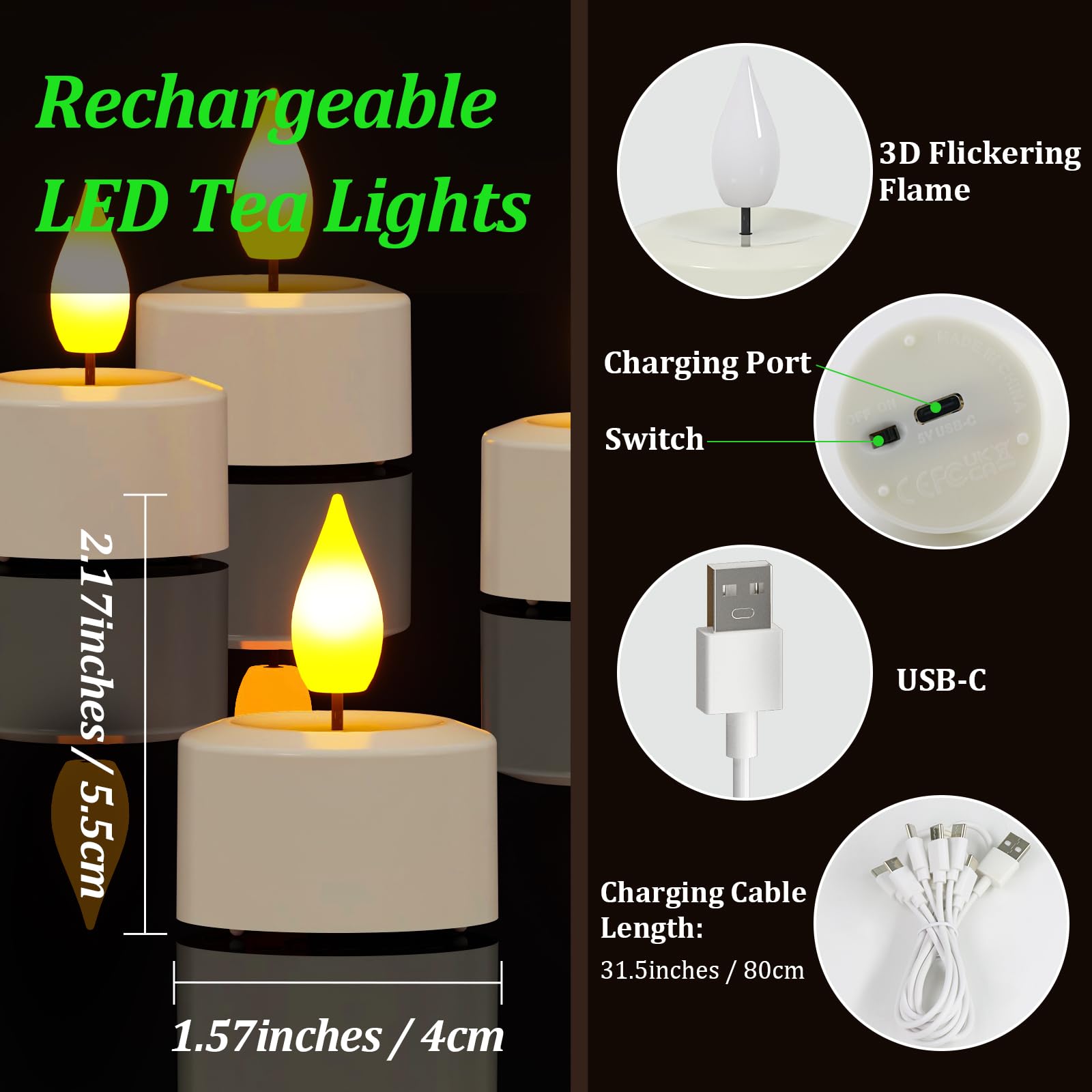 Lot De 12 Bougies LED Rechargeables SoulBay - 9 Couleurs, Télécommande, Station De Charge - Décoration Intérieur & Fêtes