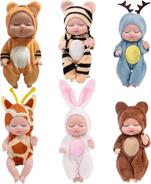 LANGYA Mini Reborn Dolls, 4.33inch/11cm Mini Full Body Babies Doll With Clothes, Handmade Lifelikes Newborn Reborn Toddler Gift For Christmas Birthday, 6 pieces