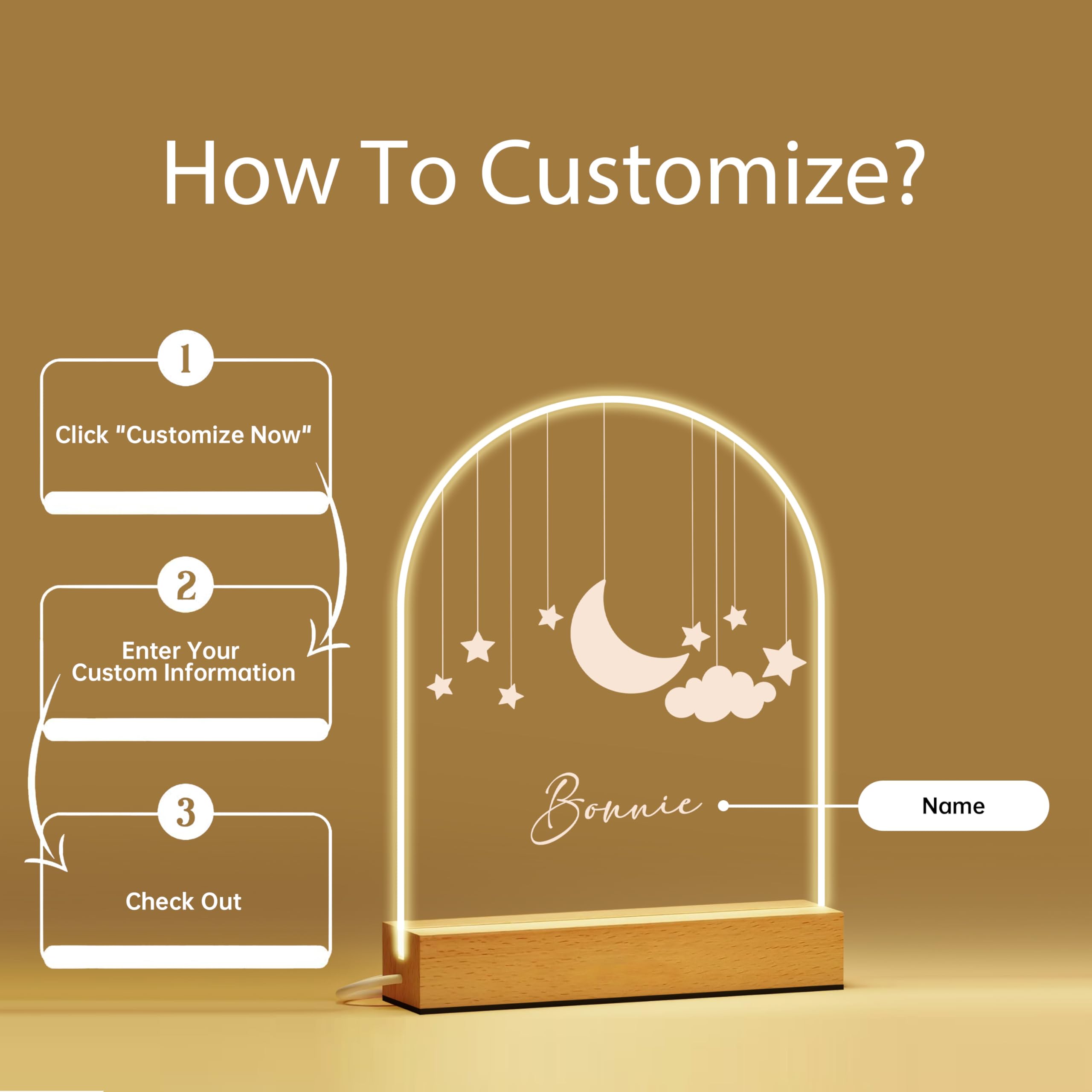 Personalized Baby Gifts, Personalized Night Light for Kids, Star and Moon Night Light, Custom LED Name Light for Girls Boys, Childrens Lights for Bedroom, Nursery Decor