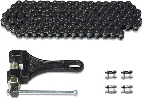 Cadena de motocicleta 420 + rompedor de cadena, cadena de rodillos estándar 420, 132 eslabones con disyuntor de cadena gratis, 4 eslabones maestros
