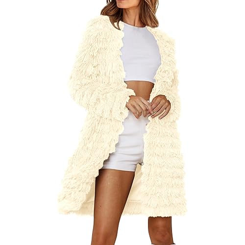 PRETTYGARDEN Women's 2024 Winter Faux Fur Jackets Fall Fashion Open Front Long Shaggy Coat Outerwear