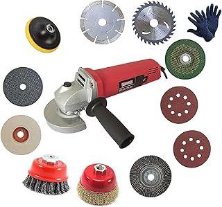 Inditrust Dumdaar Angle Grinder Set, 950W, 100mm Wheel Diameter, With 1Pair Gloves and 11pc Multi type wheel Combo Angle Grinder (Red)