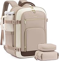 Vista 26 de LOVEVOOK Mochila de viaje para mujer y hombre, Beige, Mochilas de viaje