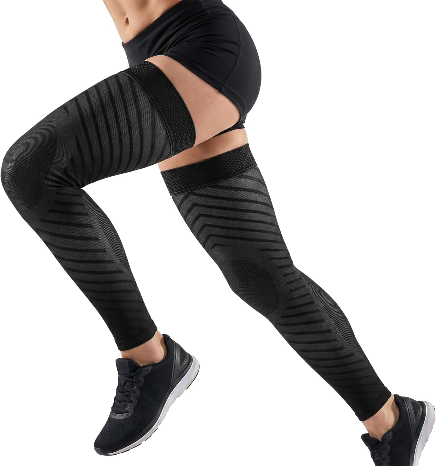 MGANG Full Leg Compression Sleeves for Men & Women, Thigh High 20-30mmHg Graduated Compression Stockings for Thigh Calf Knee Support, Pain, Swelling, Varicose Veins, Running, Sports, 1 Pair, Black 3XL