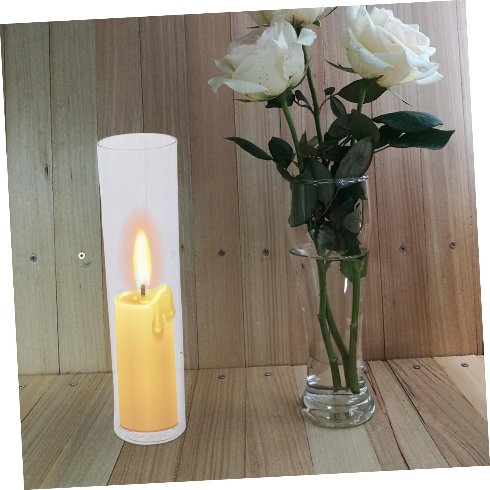 Portavelas de Vidrio Cilíndrico con Cubierta Antiviento, para Boda y Decoración del Hogar, Centro de Mesa Elegante