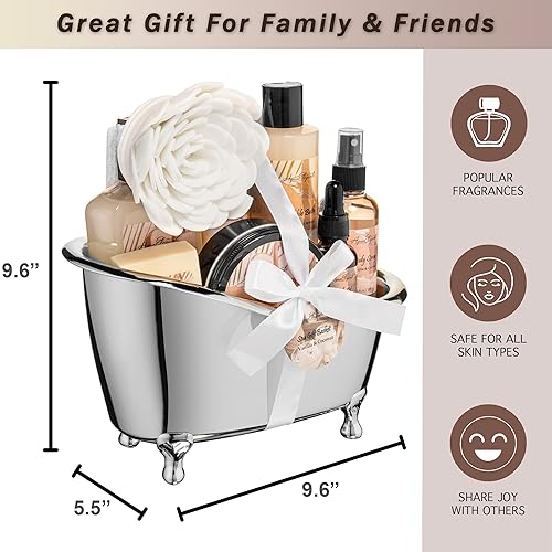 Miniatura 4 de Cestas de regalo de spa para mujer, juego de baño de lujo con coco y vainilla, kit de spa incluye gel de baño, baño de burbujas, loción, mantequilla
